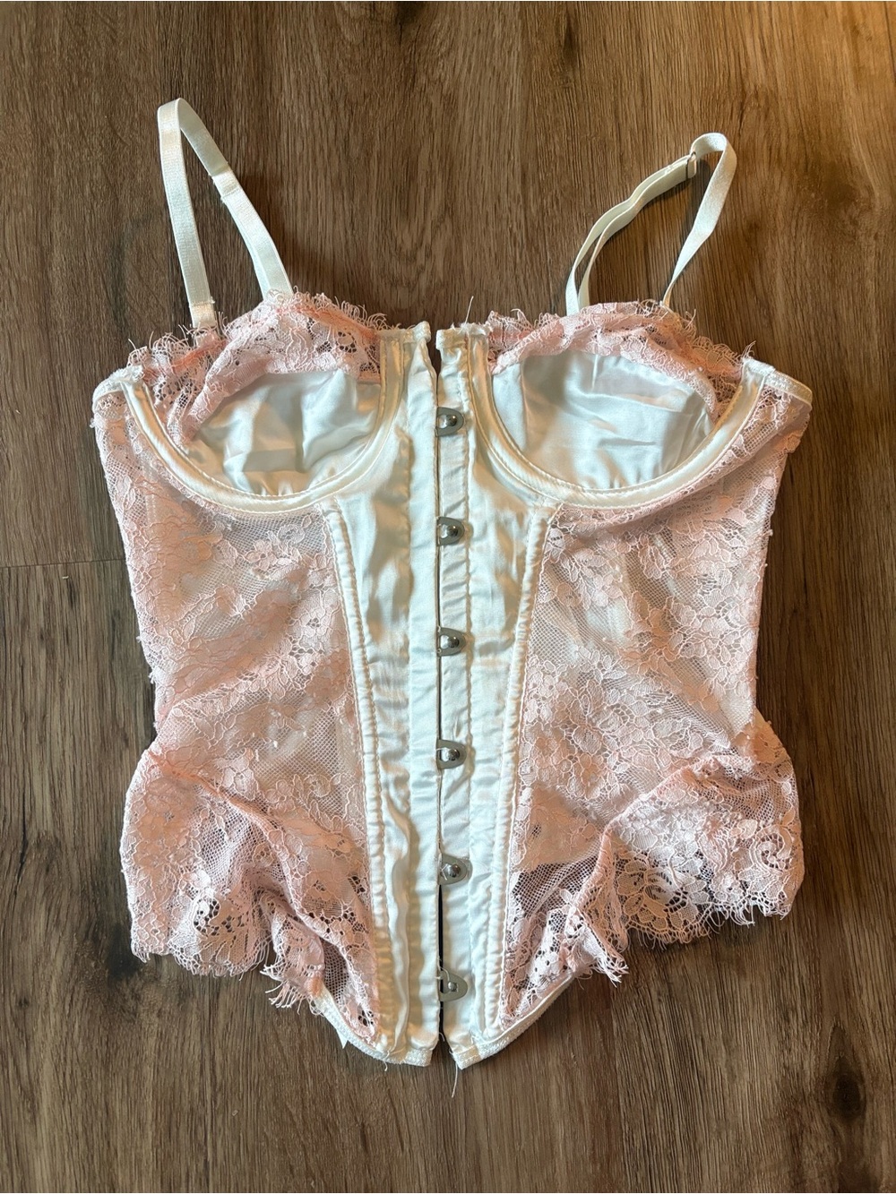 Lace Bustier Corset Top in Pale Pink and Cream